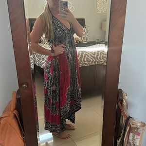 Boho red black dress